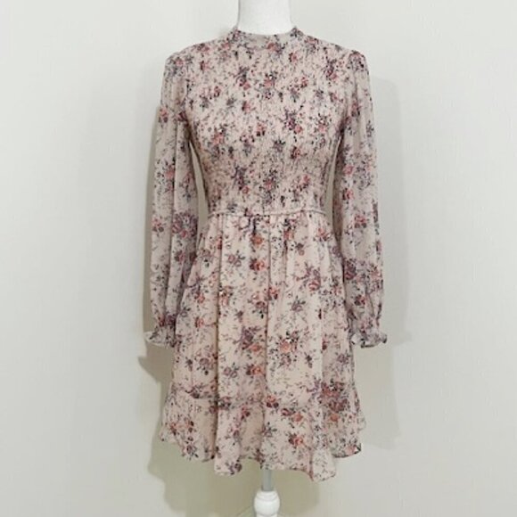 Storia Pink Floral Smocked Long Sleeve Prairiecore A-Line Dress Size S - Picture 1 of 4